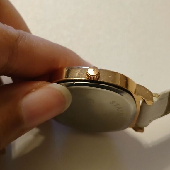 Gaiety Women's Rose Gold Tone Accent White Band Analog Display Fashion Watch - Picture 8 of 16